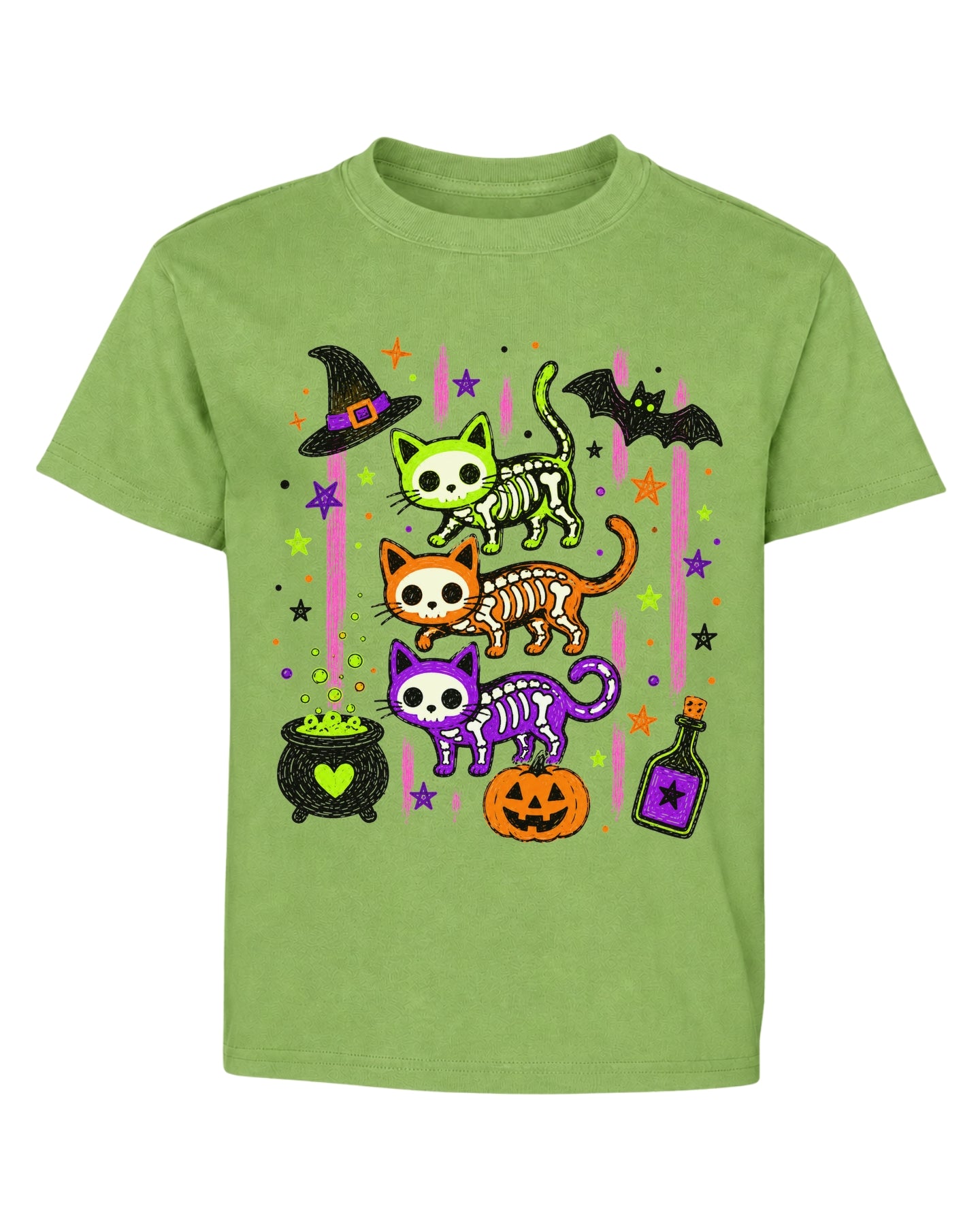 Cute Skeleton Cats Halloween Youth T-Shirt