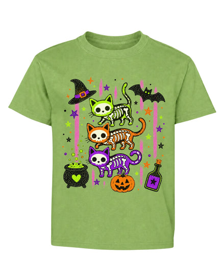 Cute Skeleton Cats Halloween Youth T-Shirt