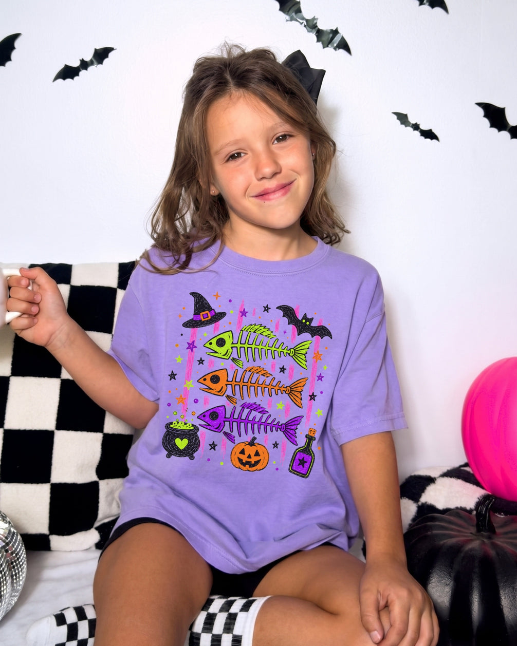 Cute Skeleton Fishs Halloween Youth T-Shirt