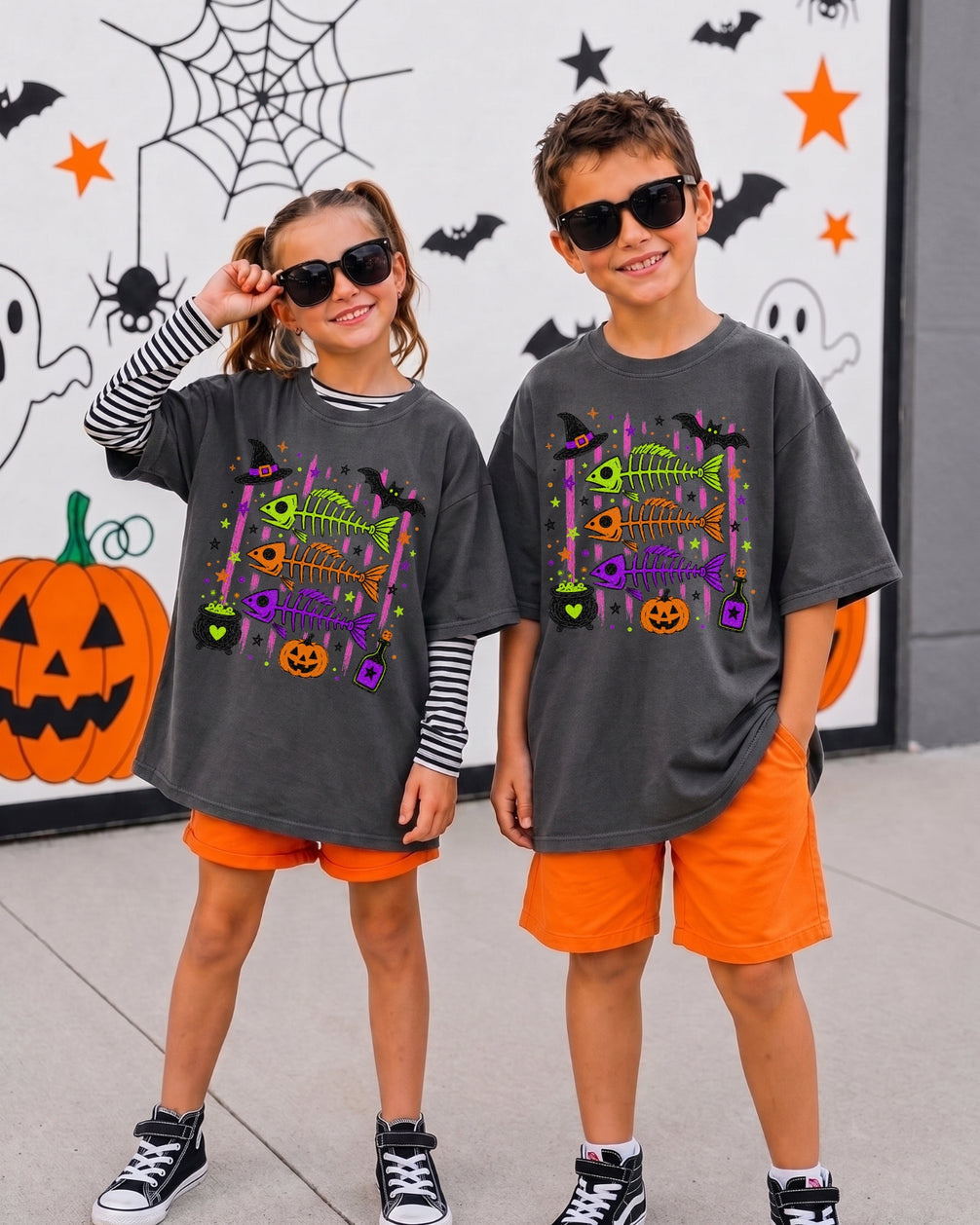 Cute Skeleton Fishs Halloween Youth T-Shirt