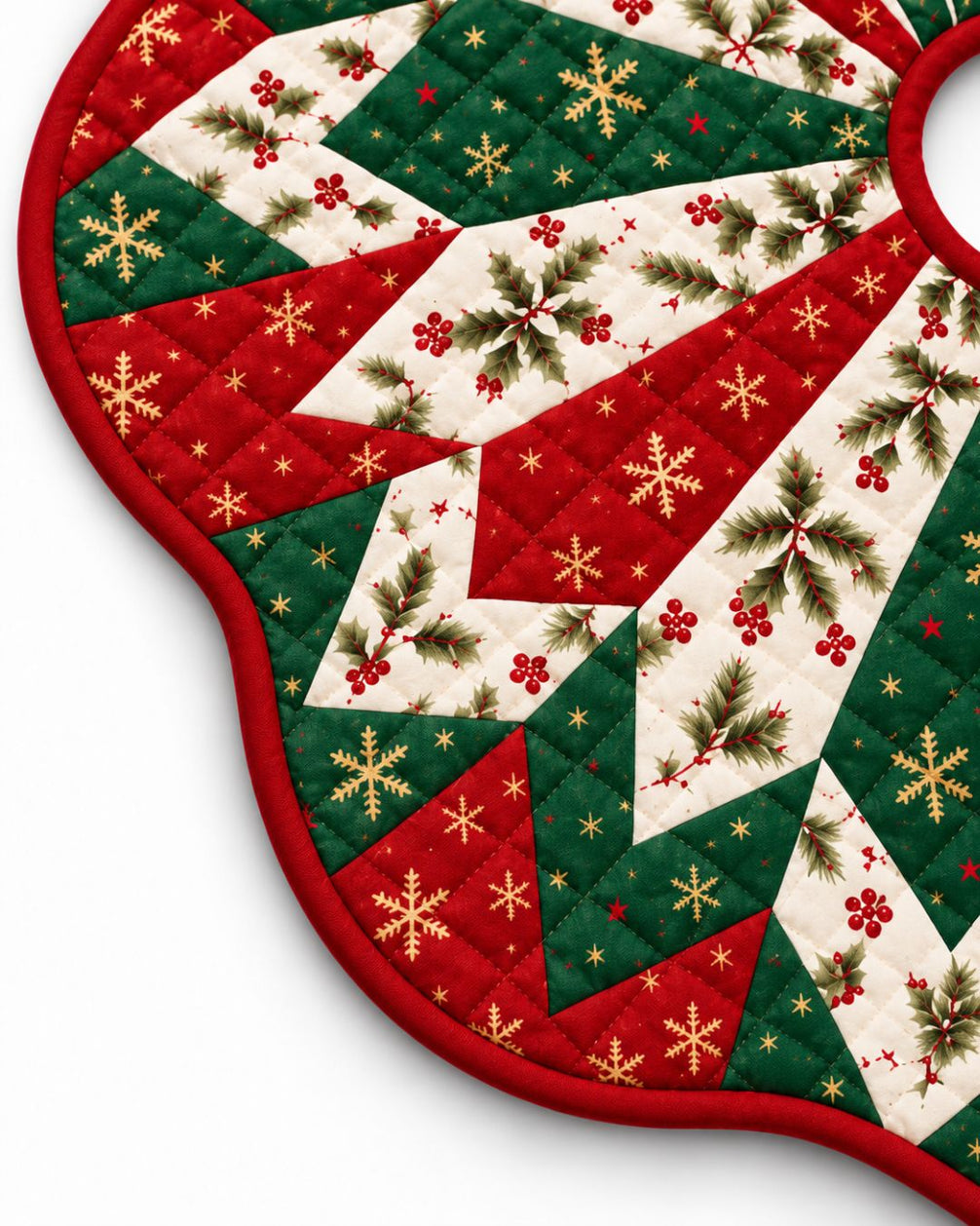 Geometric Star Quilted Christmas Tree Skirt