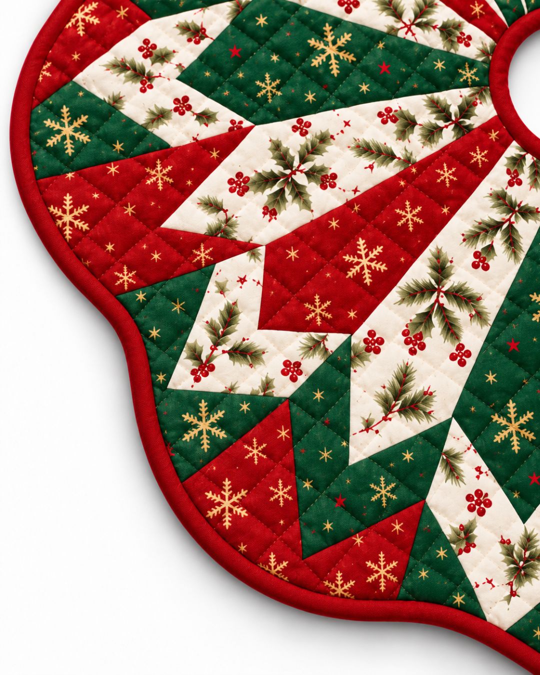 Geometric Star Quilted Christmas Tree Skirt