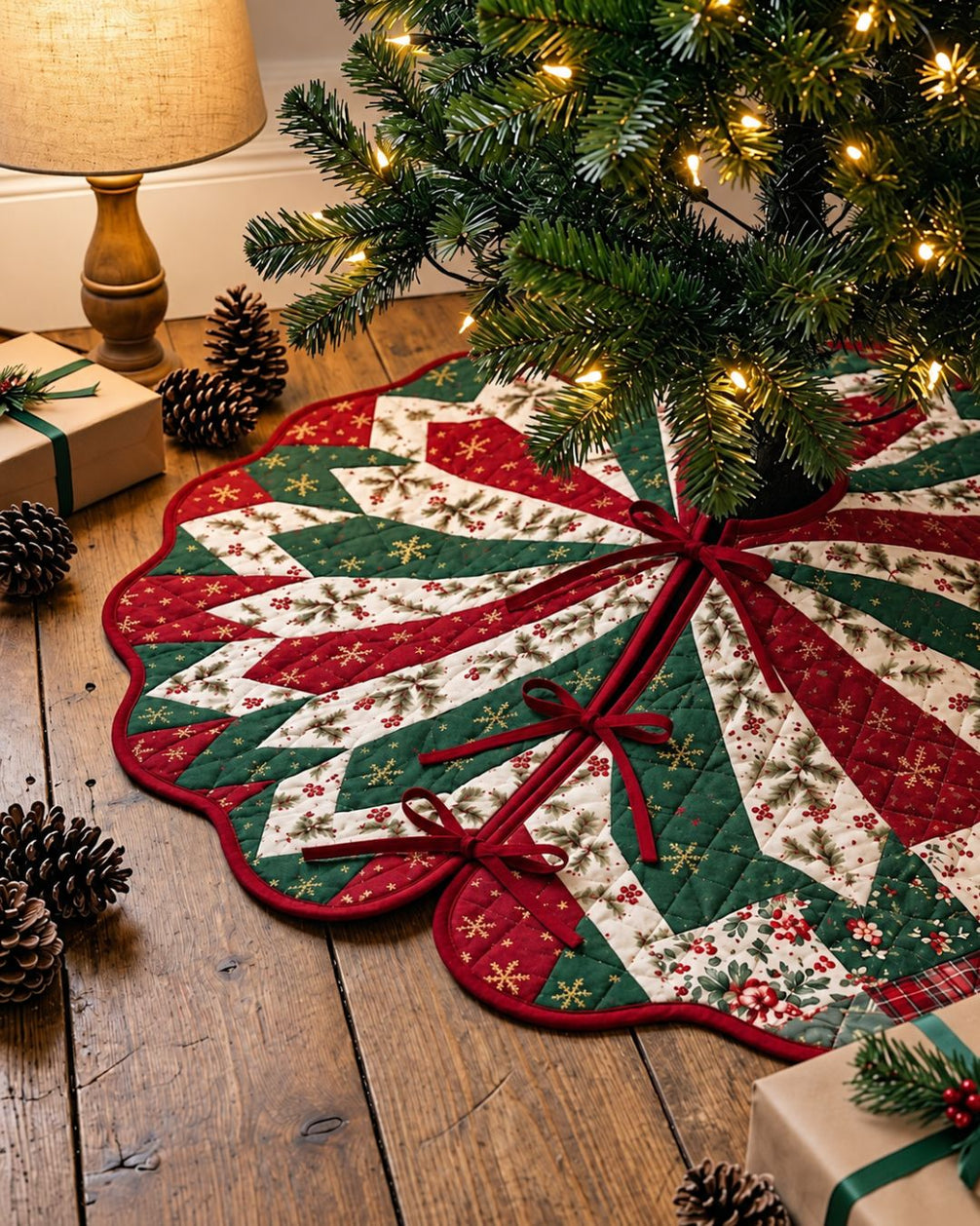 Geometric Star Quilted Christmas Tree Skirt