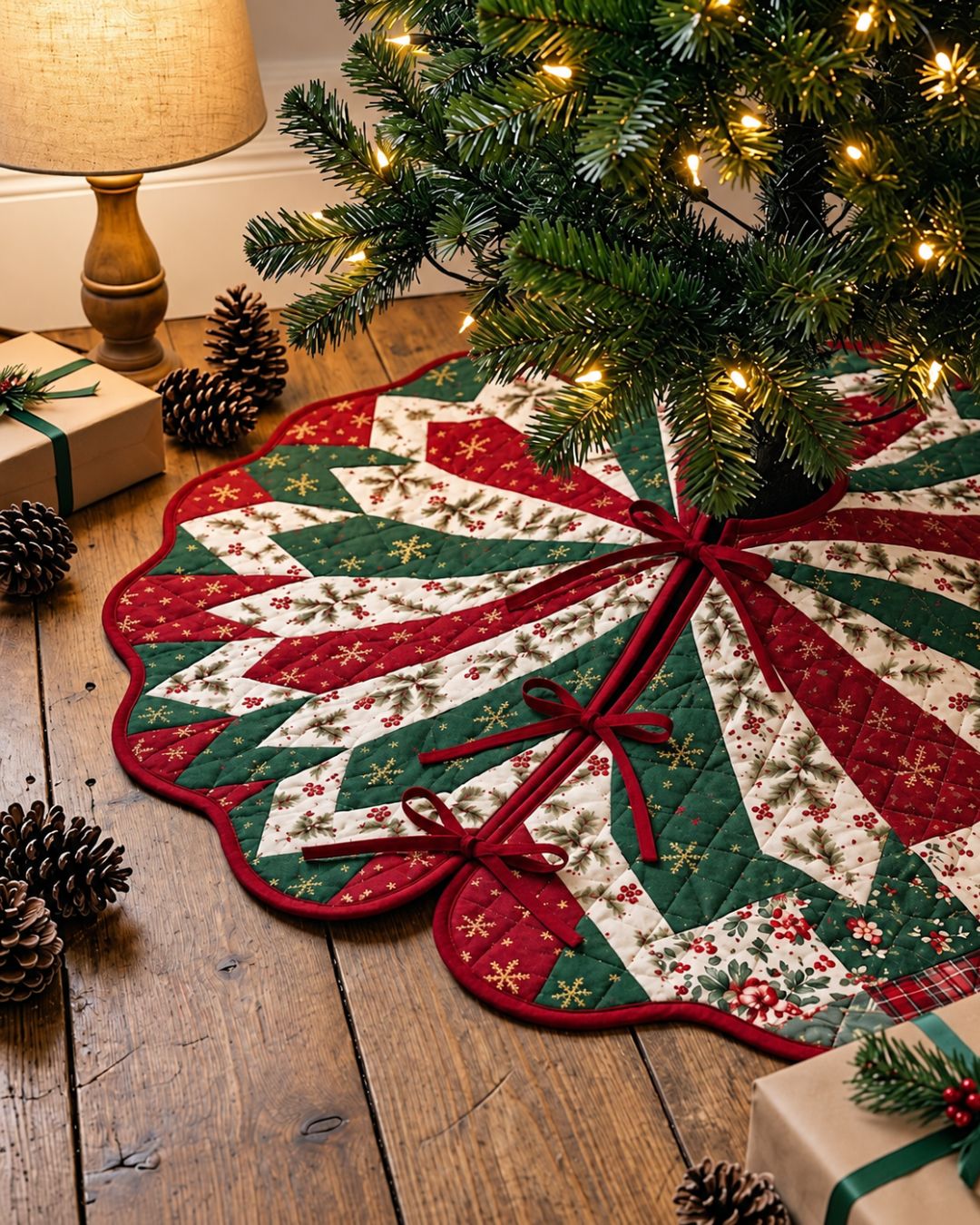 Geometric Star Quilted Christmas Tree Skirt