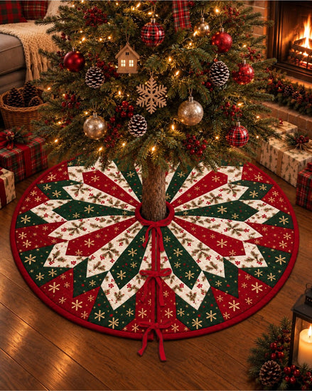 Geometric Star Quilted Christmas Tree Skirt