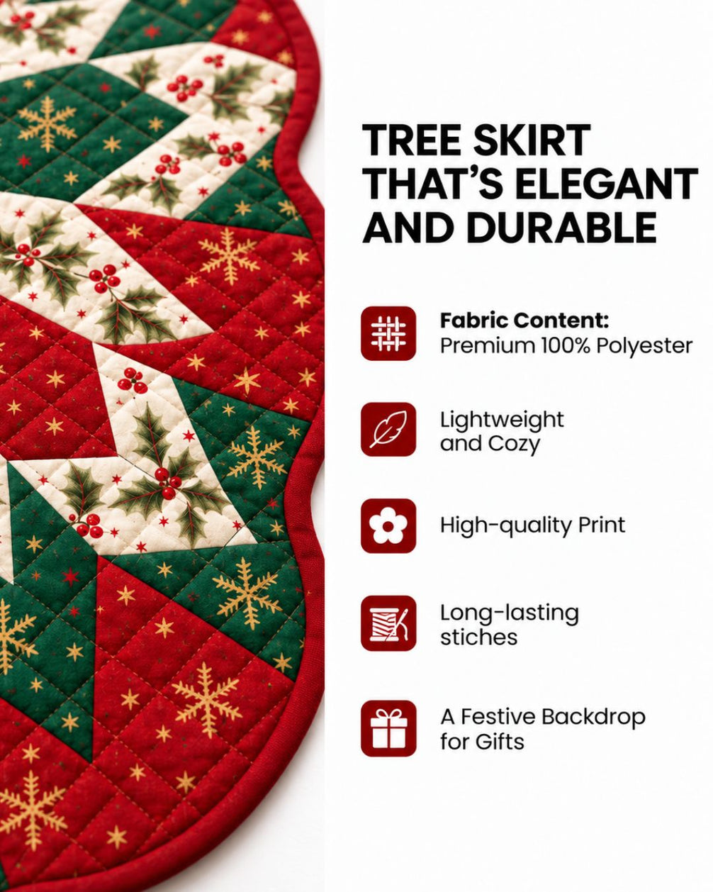Geometric Star Quilted Christmas Tree Skirt