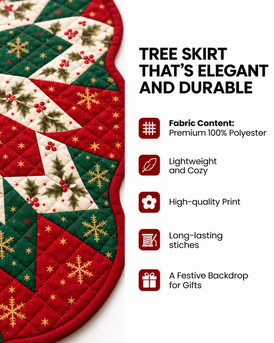 Geometric Star Quilted Christmas Tree Skirt