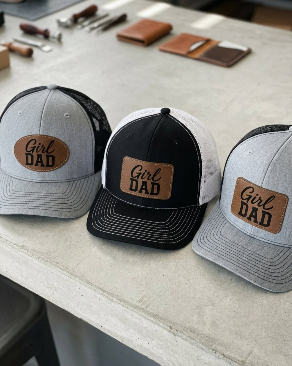Girl Dad Trucker Hat with Leather Patch