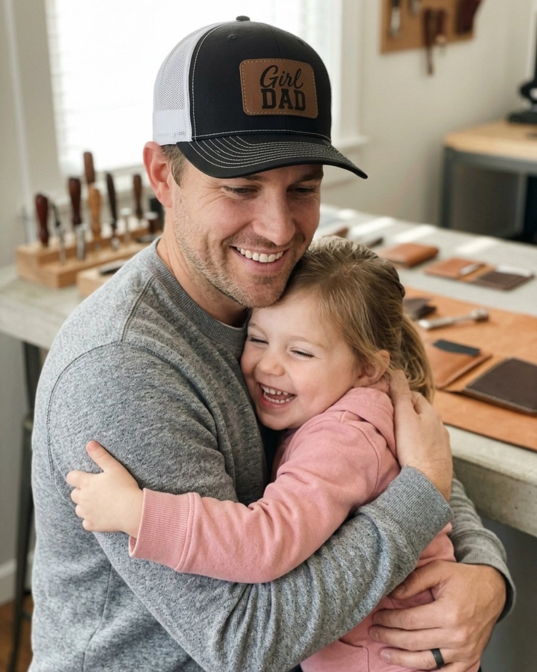 Girl Dad Trucker Hat with Leather Patch