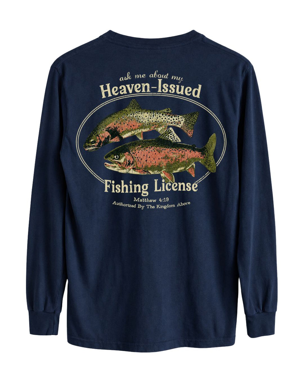 Heaven-Issued Fishing License Matthew 4:19 Long-sleeve - Navy