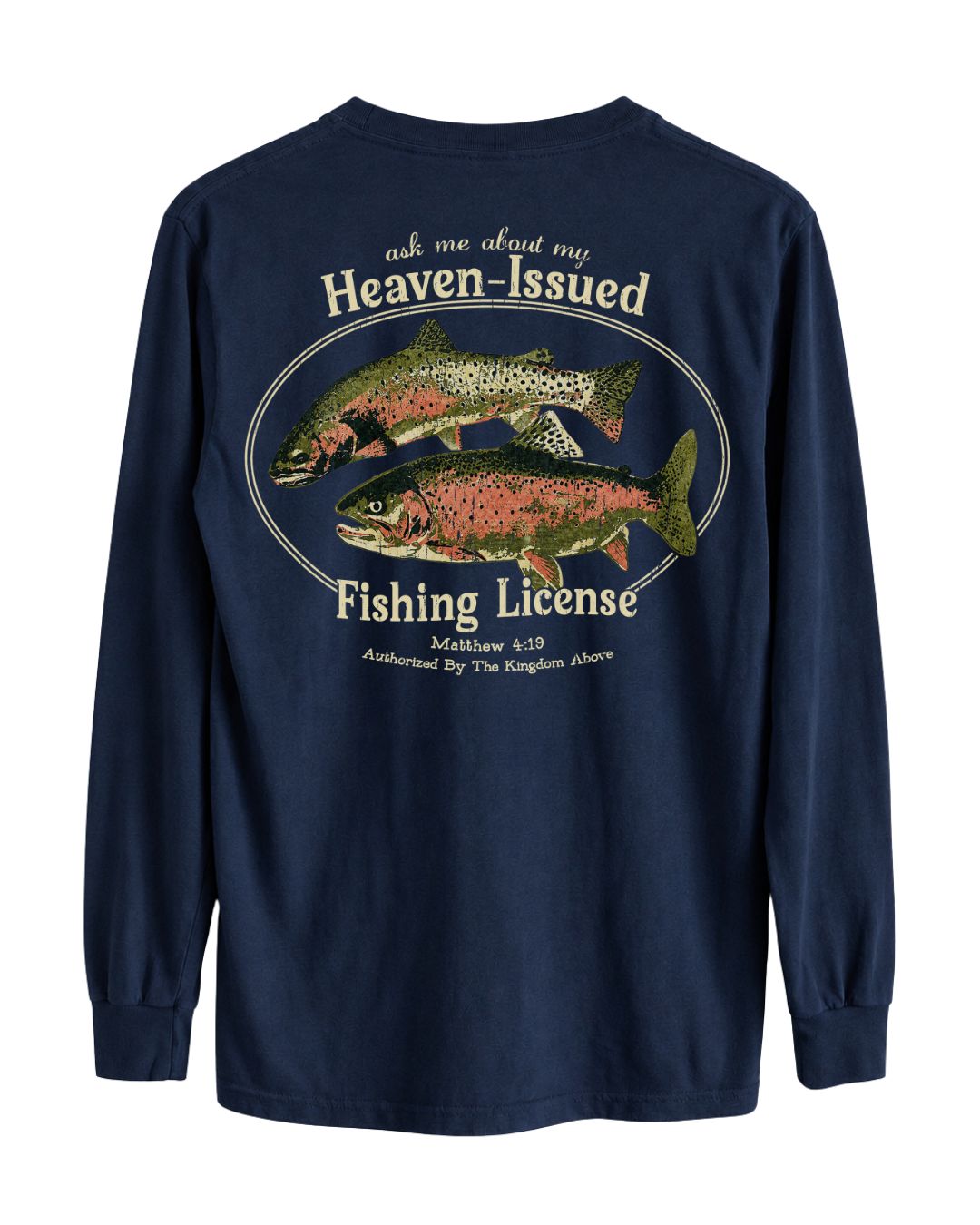 Heaven-Issued Fishing License Matthew 4:19 Long-sleeve - Navy