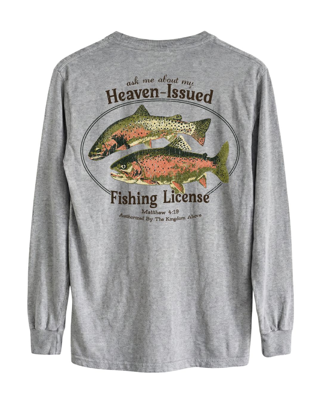 Heaven-Issued Fishing License Matthew 4:19 Long-sleeve - Sport Grey