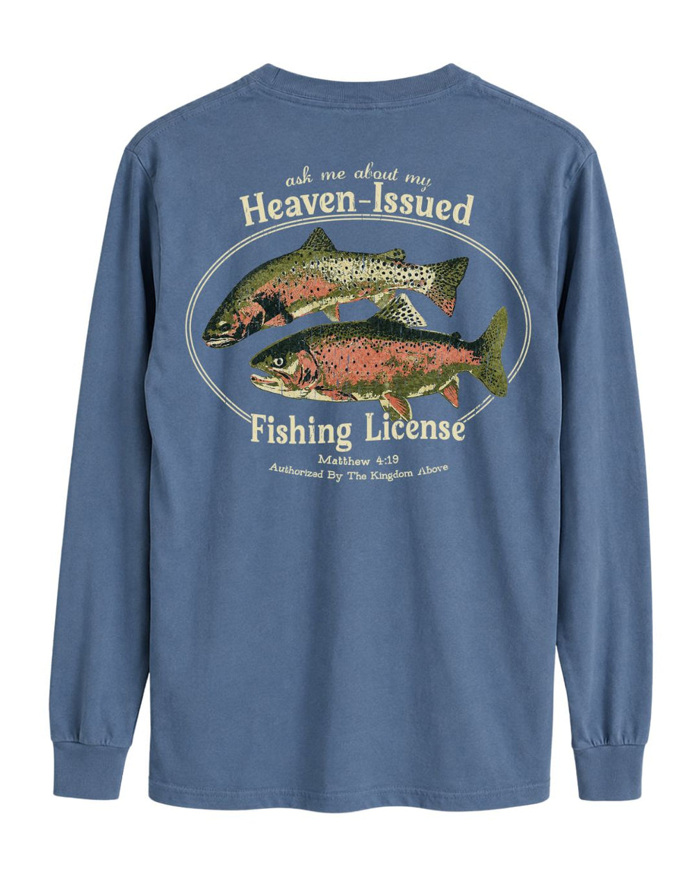 Heaven-Issued Fishing License Matthew 4:19 Long-sleeve - Carolina Blue