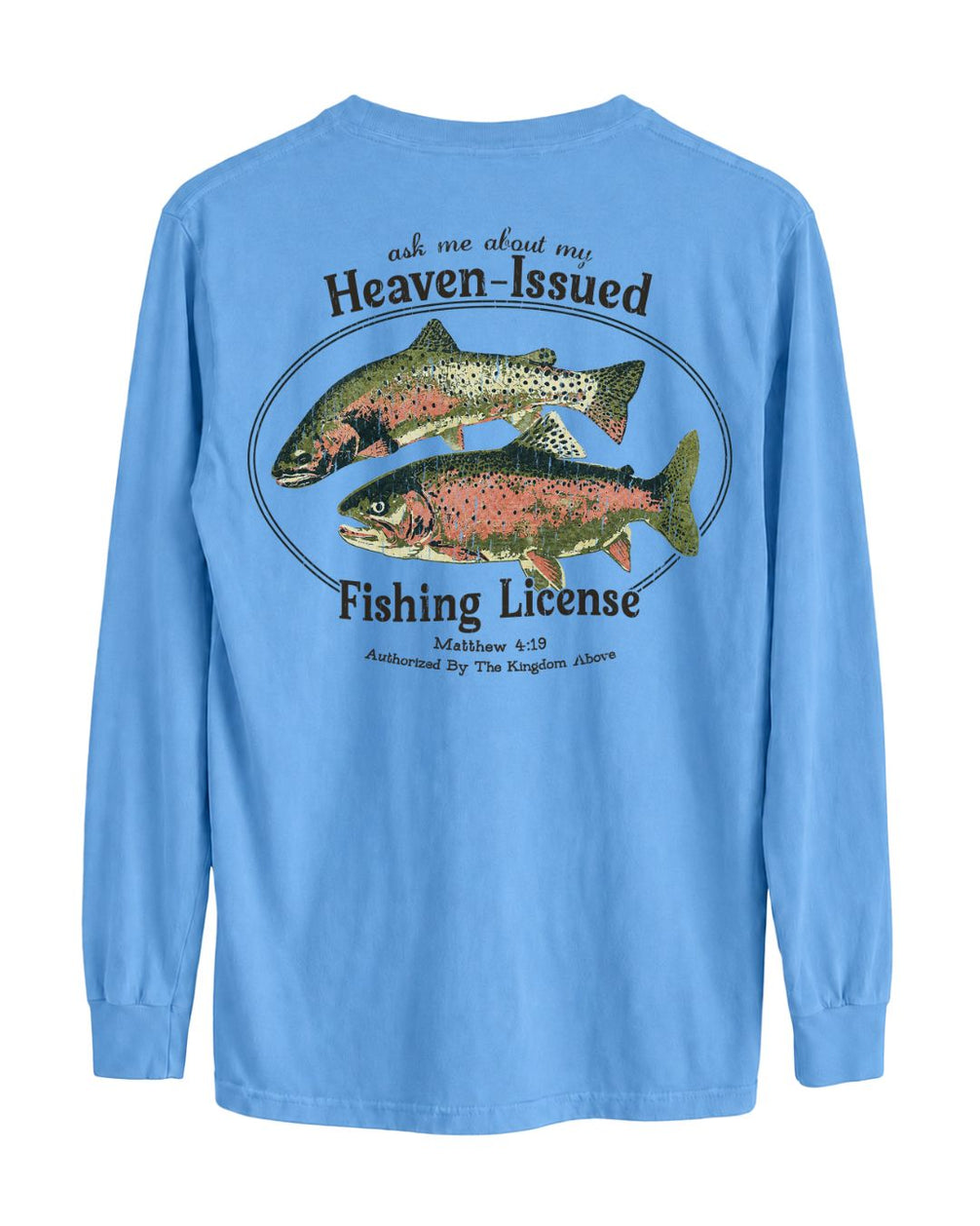 Heaven-Issued Fishing License Matthew 4:19 Long-sleeve - Royal Blue