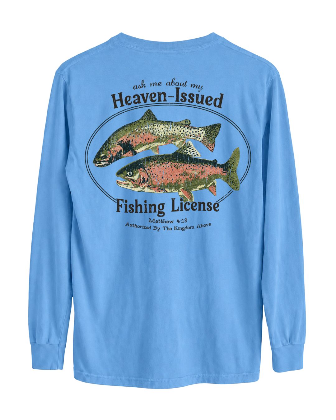 Heaven-Issued Fishing License Matthew 4:19 Long-sleeve - Royal Blue