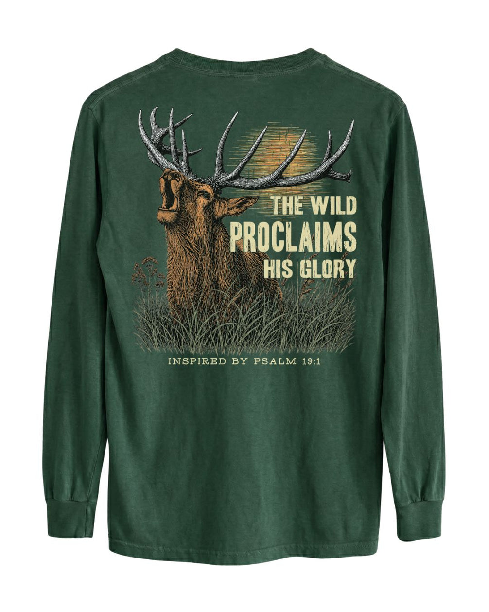 Inspirational Bible Verse Elk Long-sleeve - Forest Green