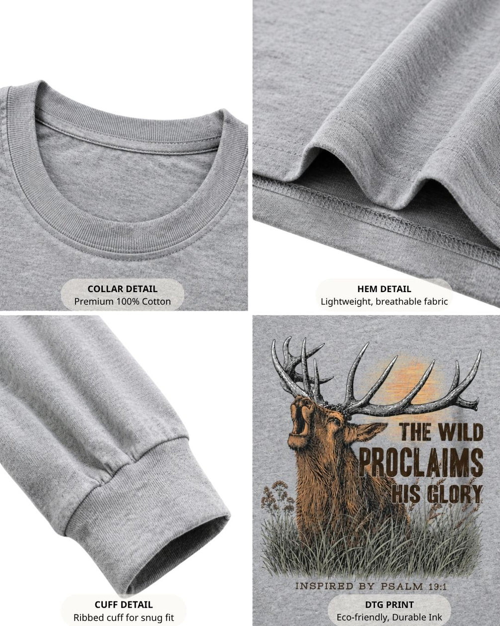 Inspirational Bible Verse Elk Long-sleeve - Sport Grey details