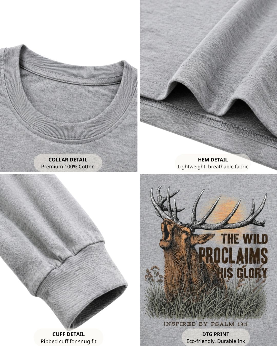 Inspirational Bible Verse Elk Long-sleeve - Sport Grey details