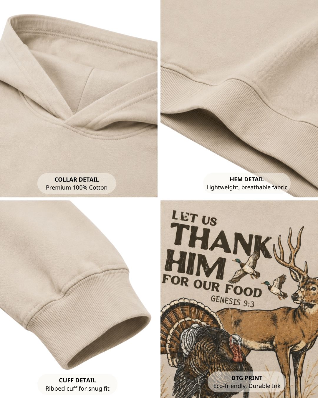 Let Us Thank Him Genesis 9:3 Two-sided Hoodie