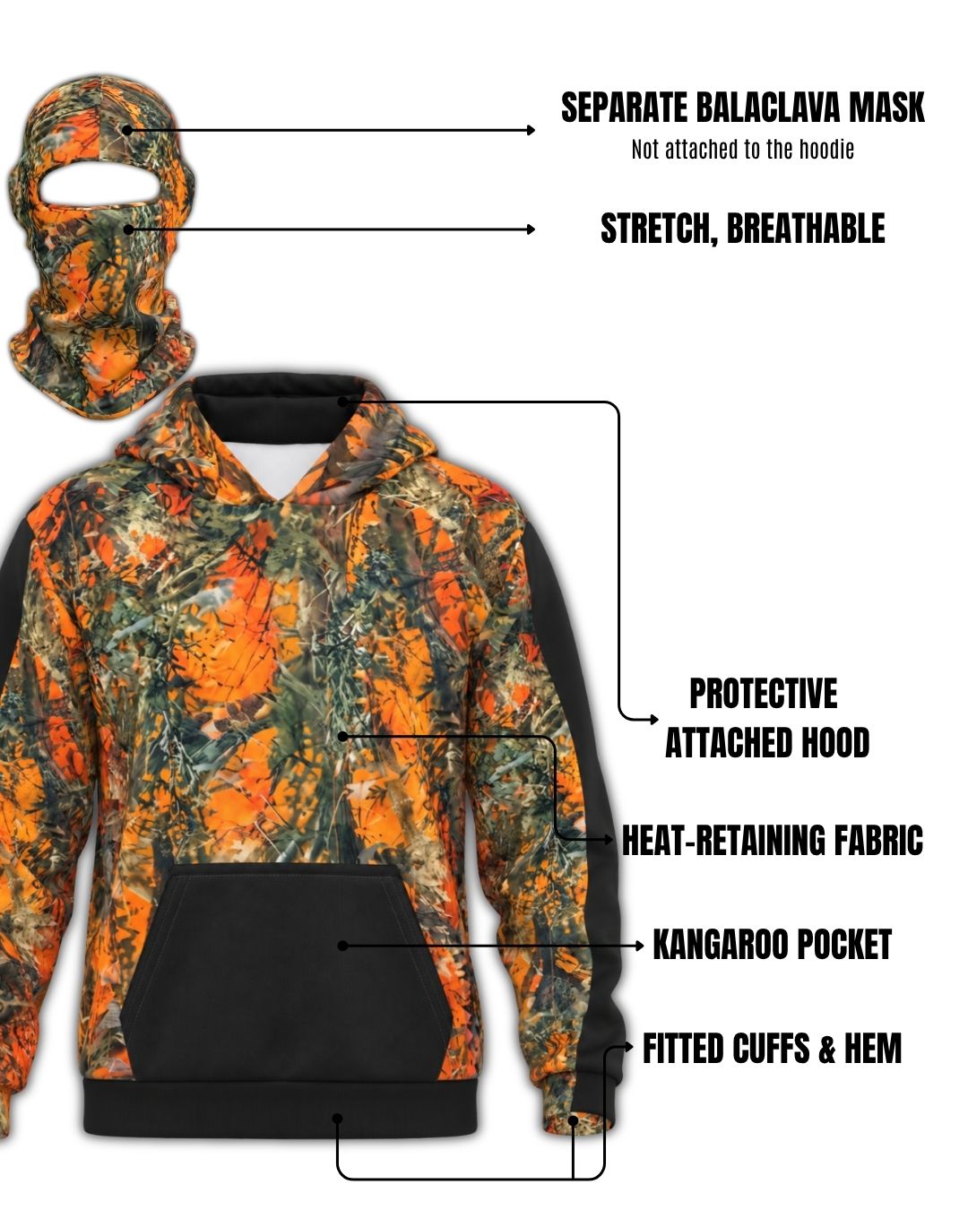 Orange Timber Camo Balaclava Hoodie