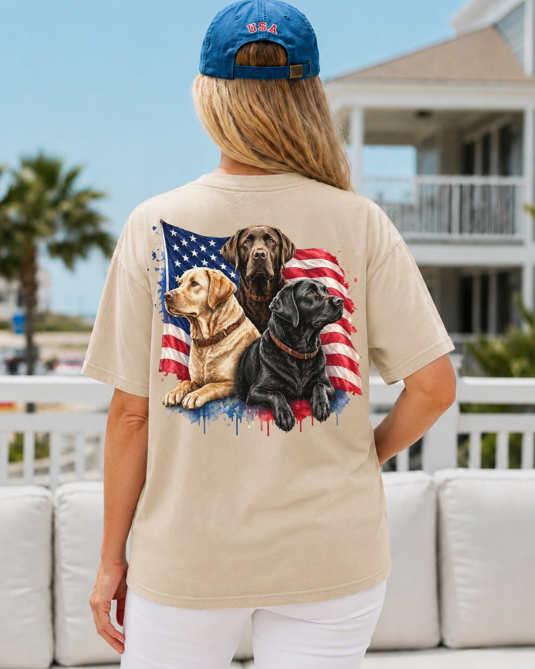 Patriotic Labrador Dogs Back Print T-shirt