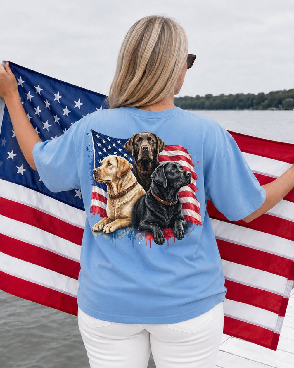 Patriotic Labrador Dogs Back Print T-shirt