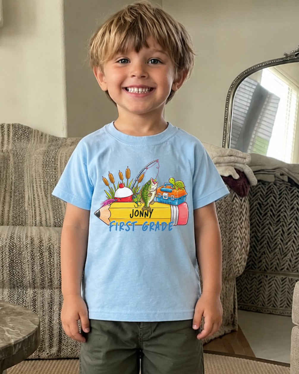 Personalizable Little Fisherman Back To School Youth Tee