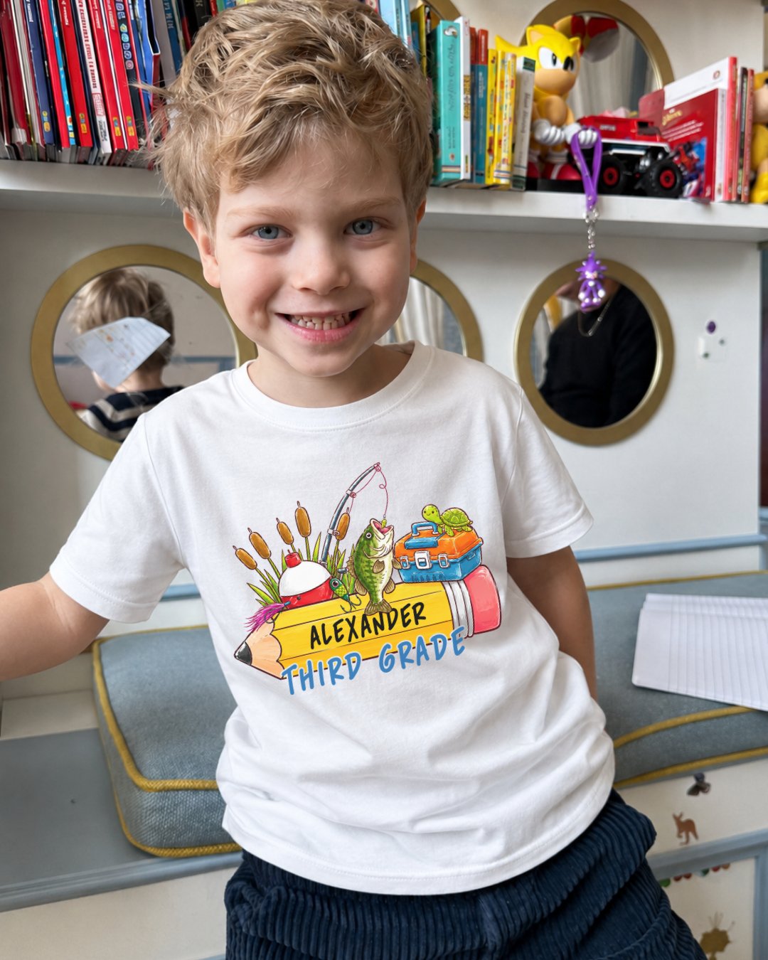 Personalizable Little Fisherman Back To School Youth Tee