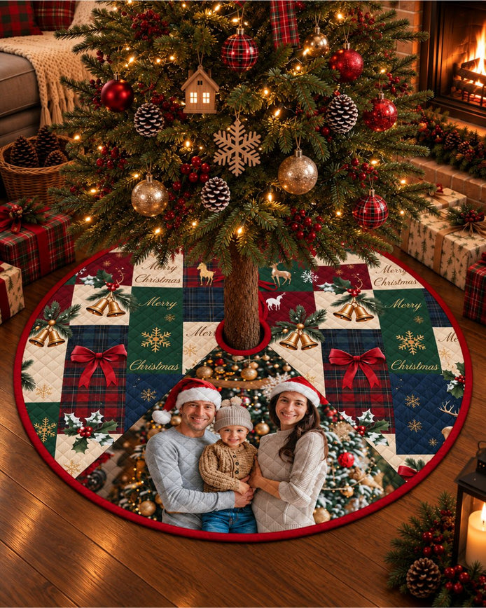 Personalized Christmas Patchwork Quilted Christmas Tree Skirt