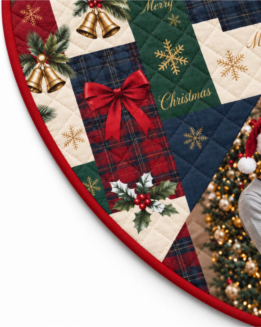 Personalized Christmas Patchwork Quilted Christmas Tree Skirt