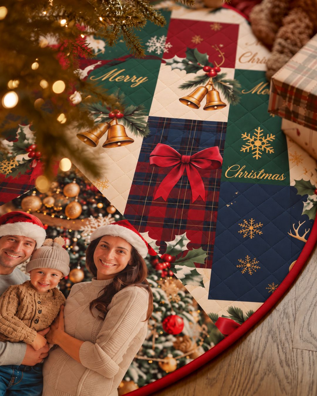 Personalized Christmas Patchwork Quilted Christmas Tree Skirt