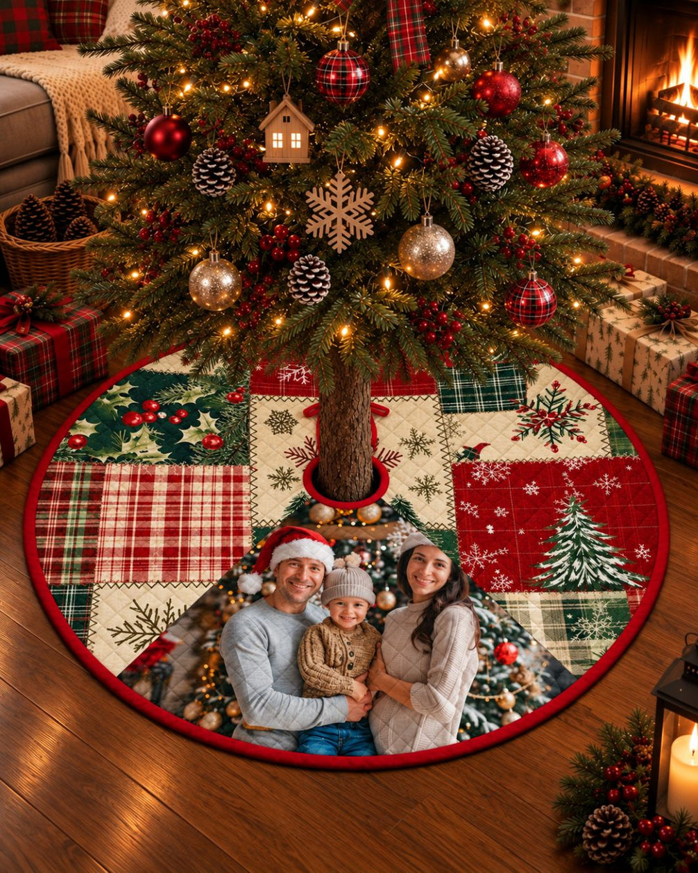 Personalized Christmas Patchwork Quilted Christmas Tree Skirt