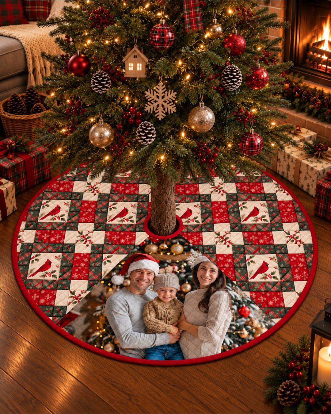 Personalized Christmas Patchwork Quilted Christmas Tree Skirt