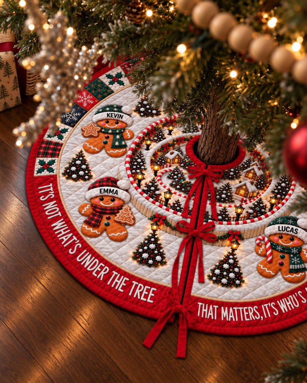 Personalized Who's Around It Family Quilted Christmas Tree Skirt