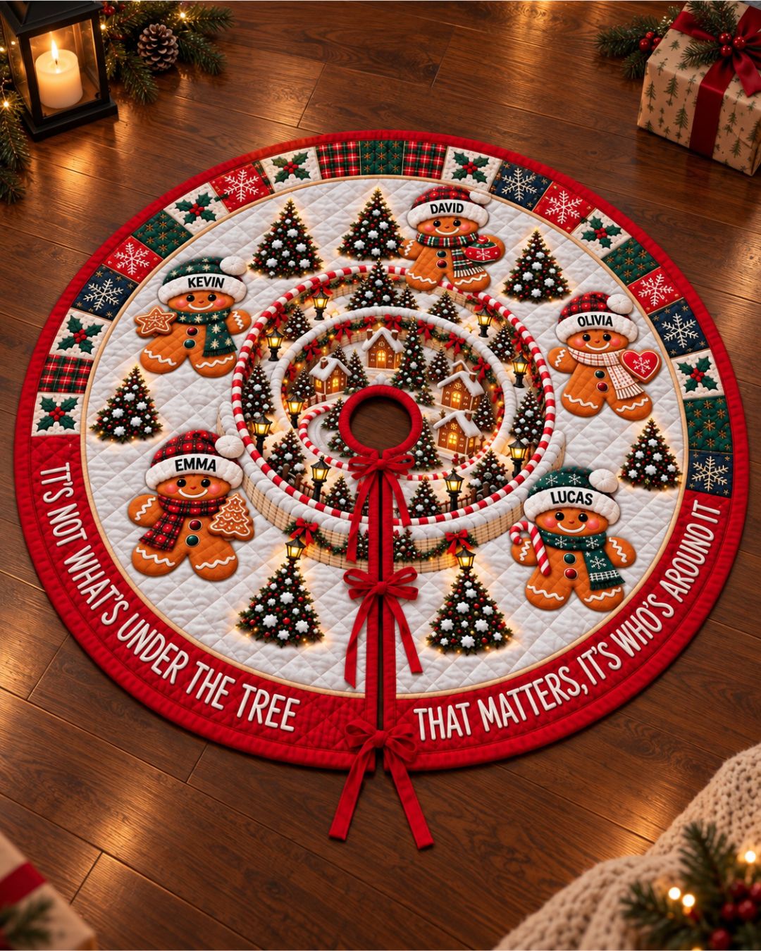 Personalized Who's Around It Family Quilted Christmas Tree Skirt
