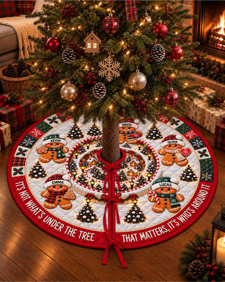 Personalized Who's Around It Family Quilted Christmas Tree Skirt