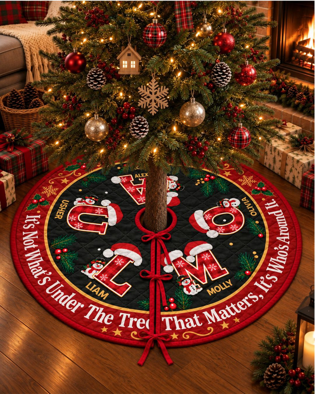 Personalized Who's Around It Family Quilted Christmas Tree Skirt