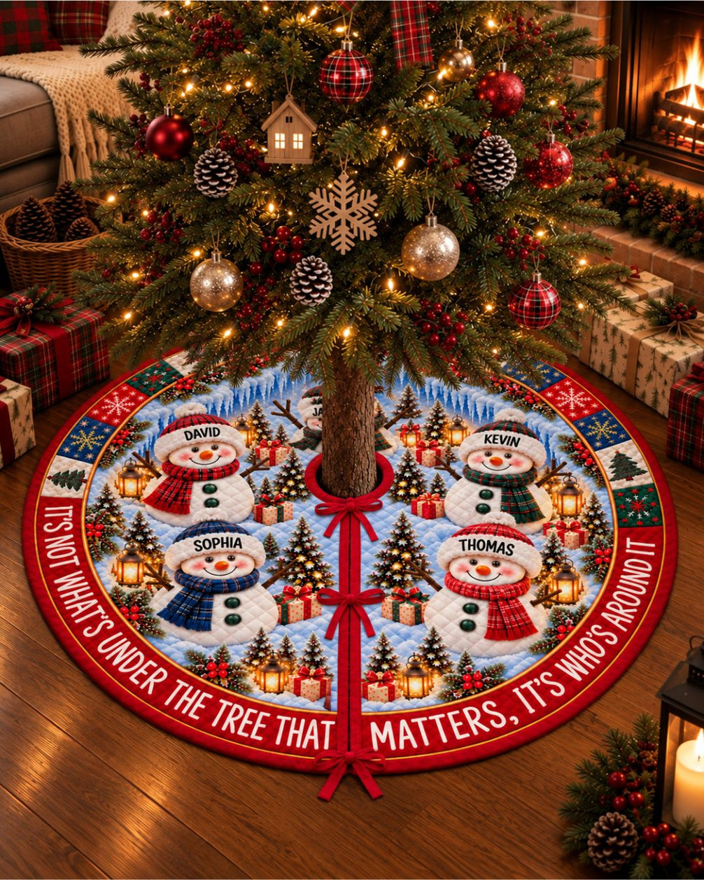 Personalized Who's Around It Family Quilted Christmas Tree Skirt