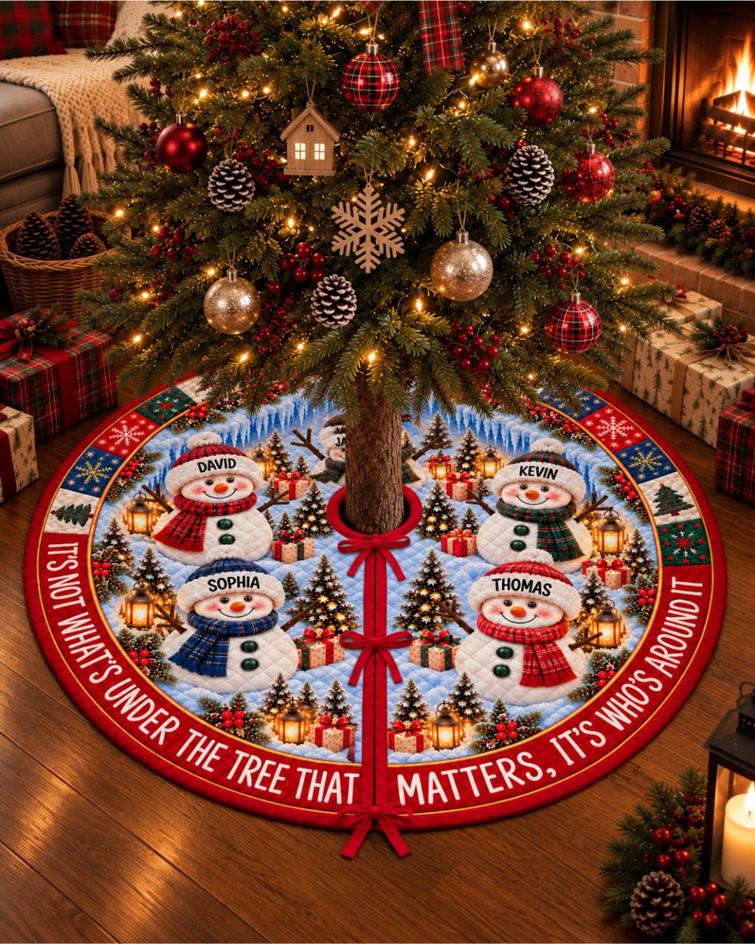 Personalized Who's Around It Family Quilted Christmas Tree Skirt