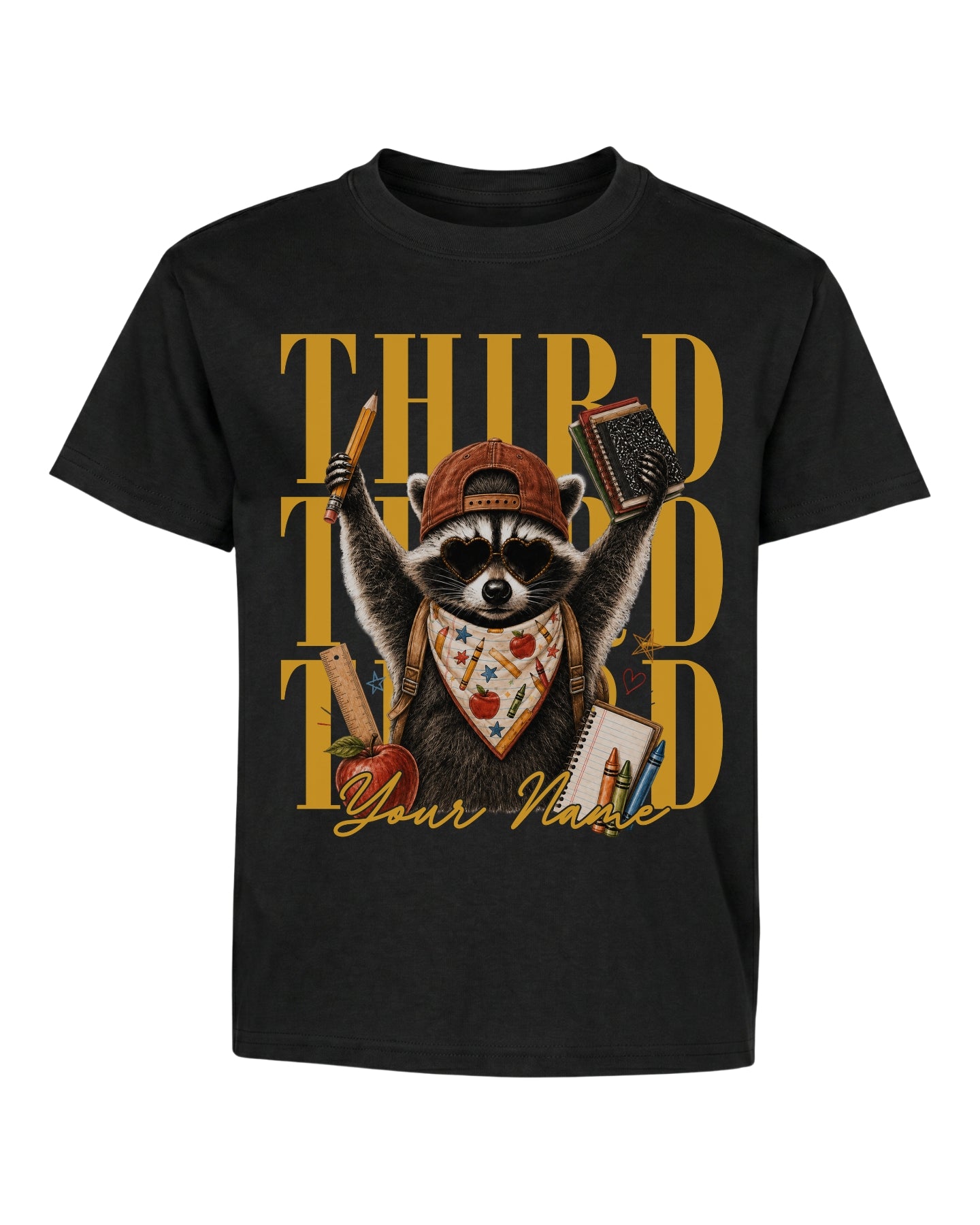 Personalized Your Name Funny Raccoon Fifth Grade Youth Tee