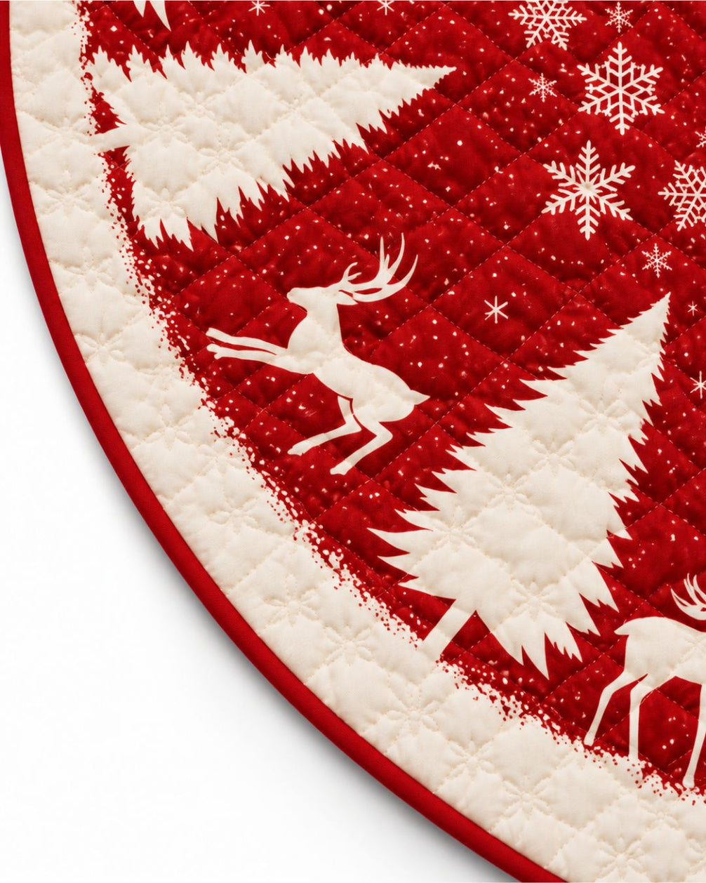 Reindeer Snowflake Ribbon Edge Quilted Tree Skirt