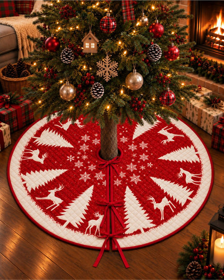 Reindeer Snowflake Ribbon Edge Quilted Tree Skirt