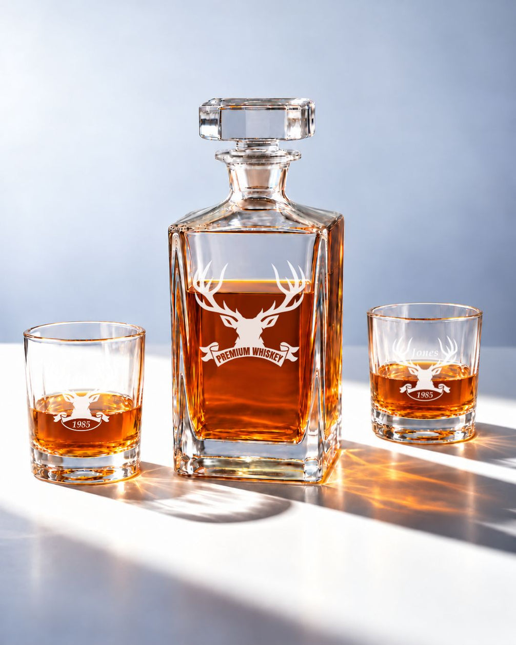 Personalized Stag Head Whiskey Decanter Gift Set