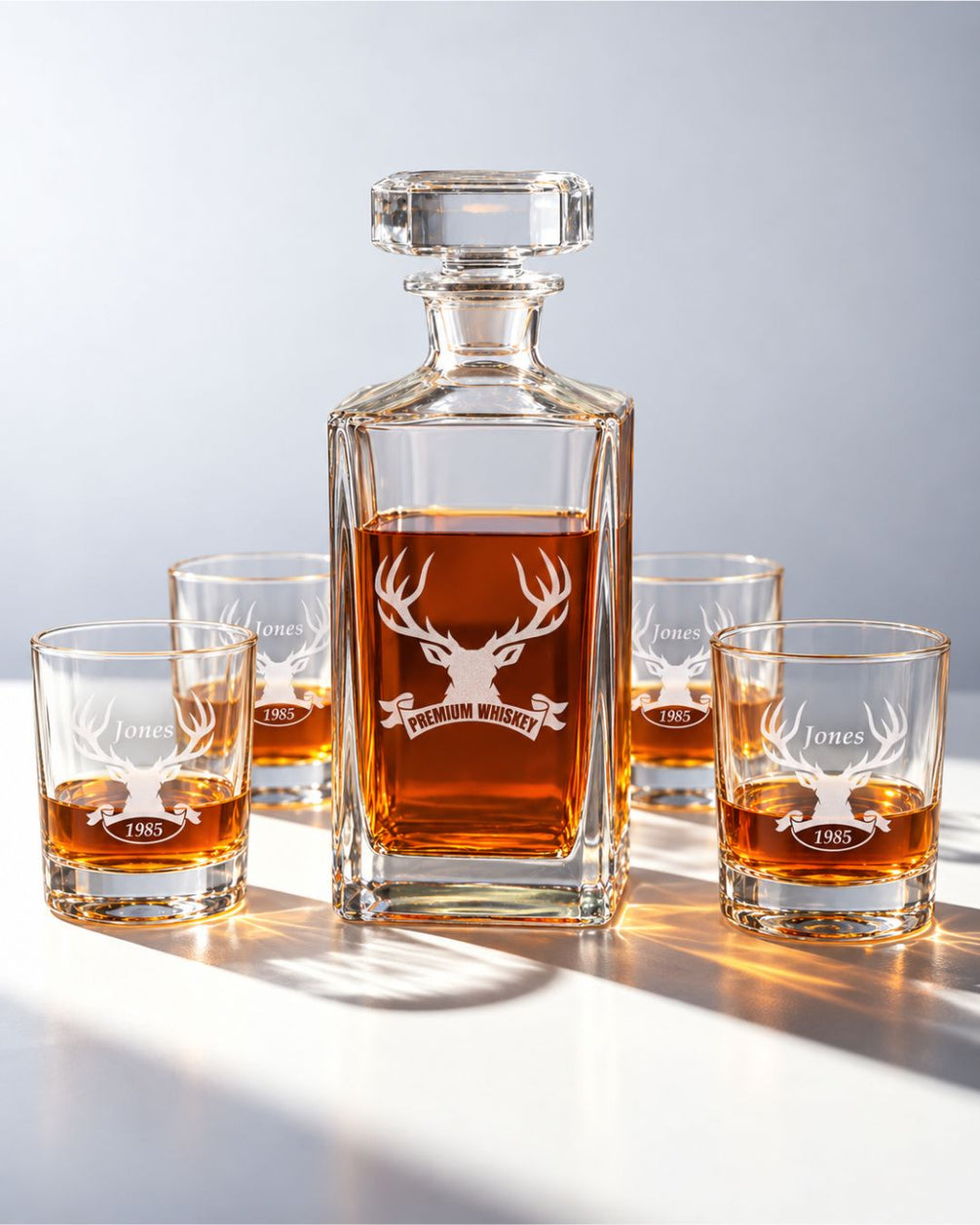Personalized Stag Head Whiskey Decanter Gift Set