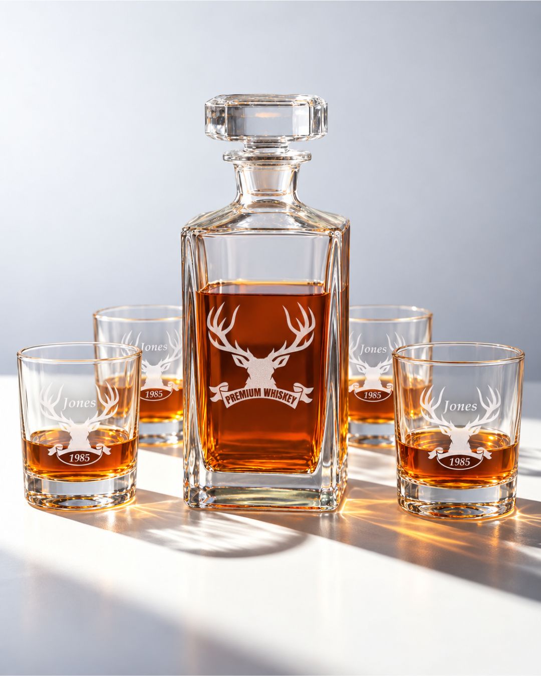 Personalized Stag Head Whiskey Decanter Gift Set