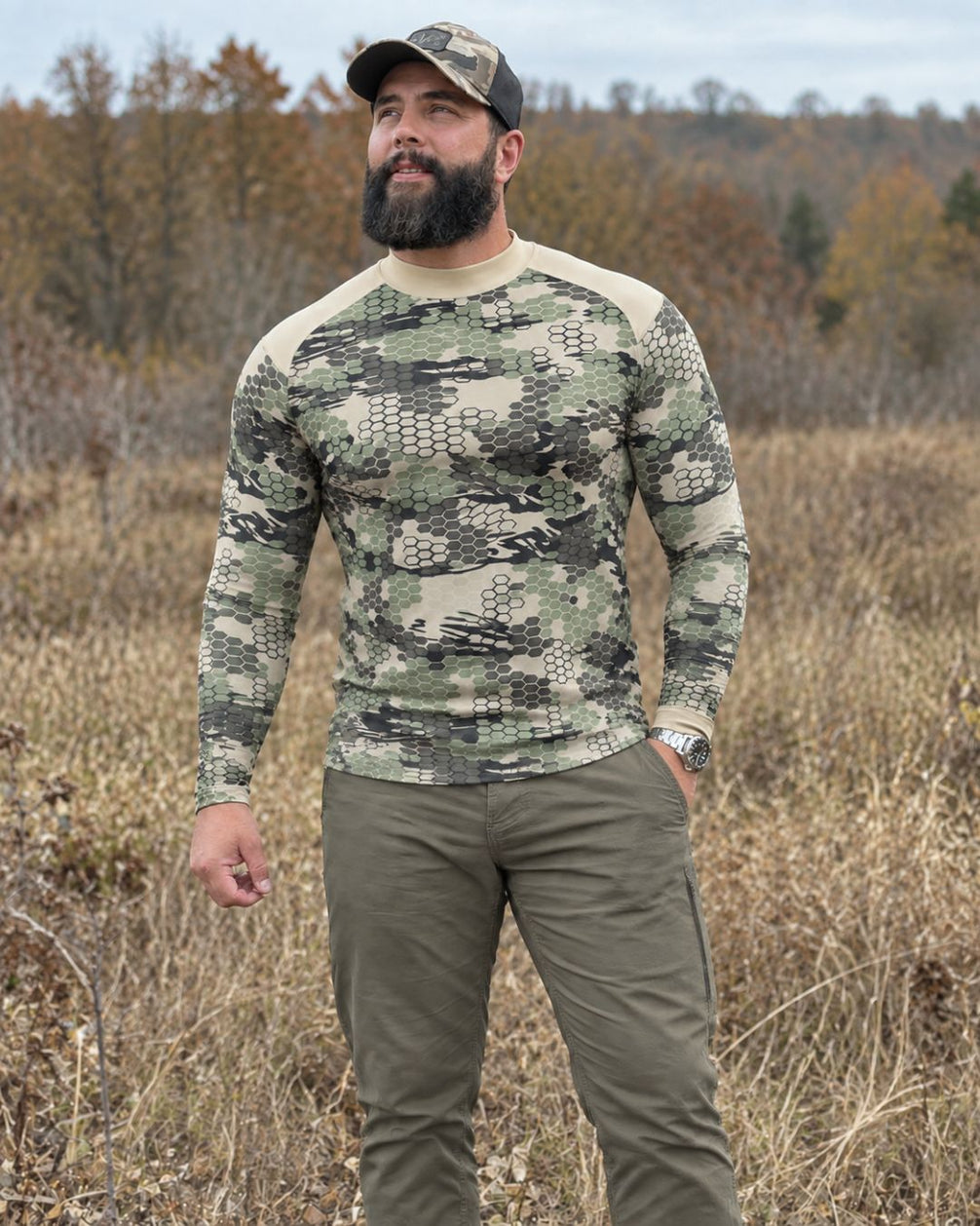 Long-Sleeve Turtleneck detail - September Calls Camo Layering Series