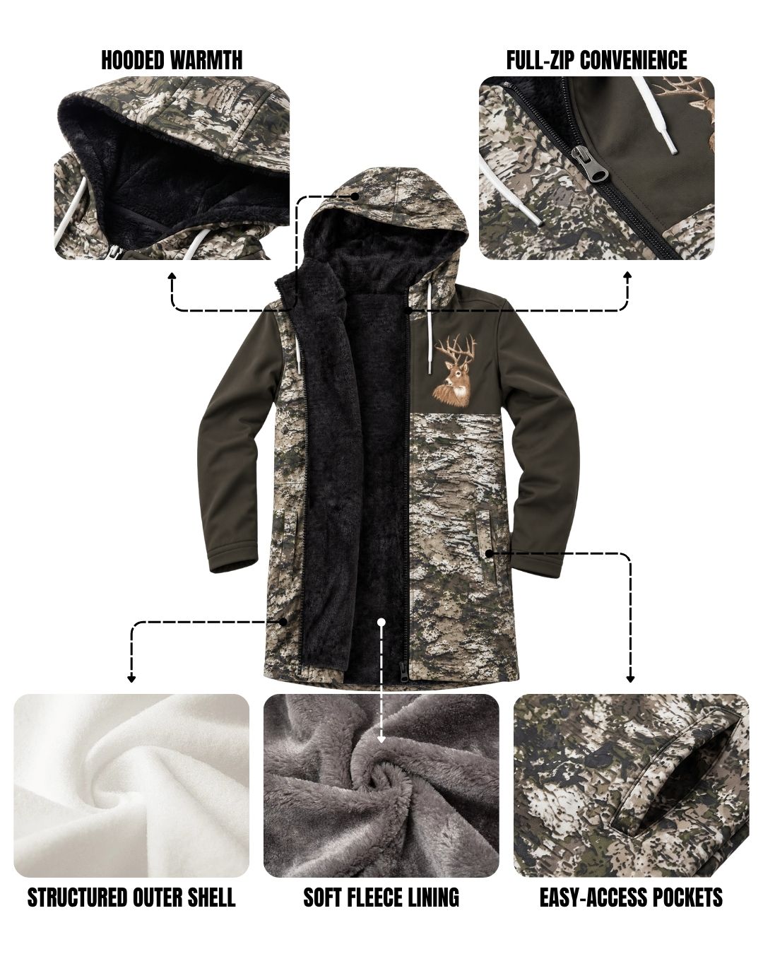 Kids' Silver Bark Camo Fleece‑lined Jacket