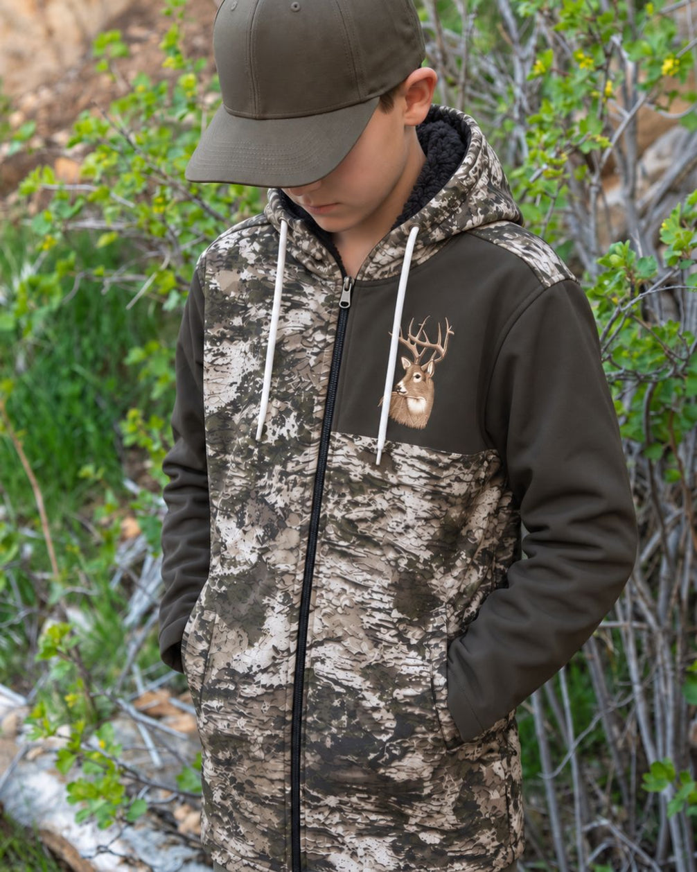 Kids' Silver Bark Camo Fleece‑lined Jacket