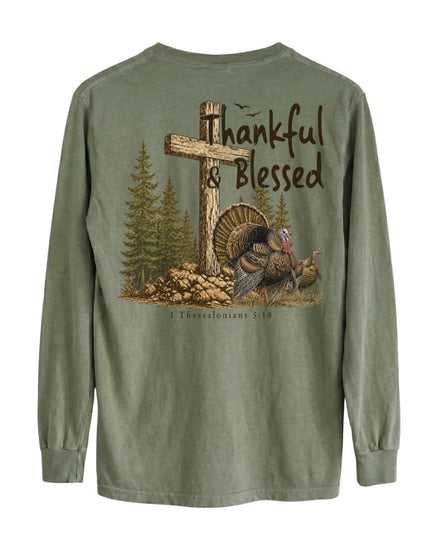 Thankful And Blessed Turkeys Long-sleeve - Military Green