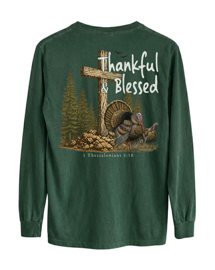 Thankful And Blessed Turkeys Long-sleeve - Forest Green